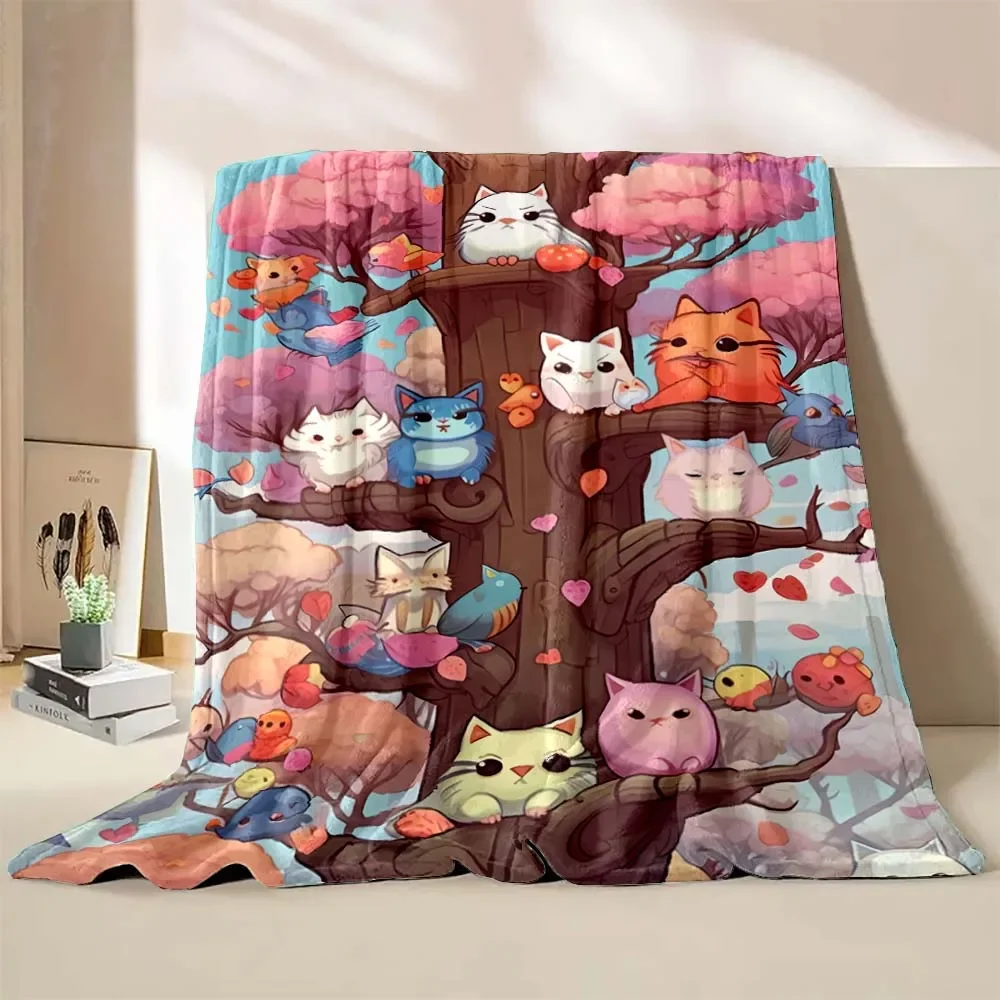 6 Sizes Cute Cartoon Cat Printed Believer Blanket Warm Soft and Comfortable Home Travel Blanket Office Sofa Blanket Play Mat 2
