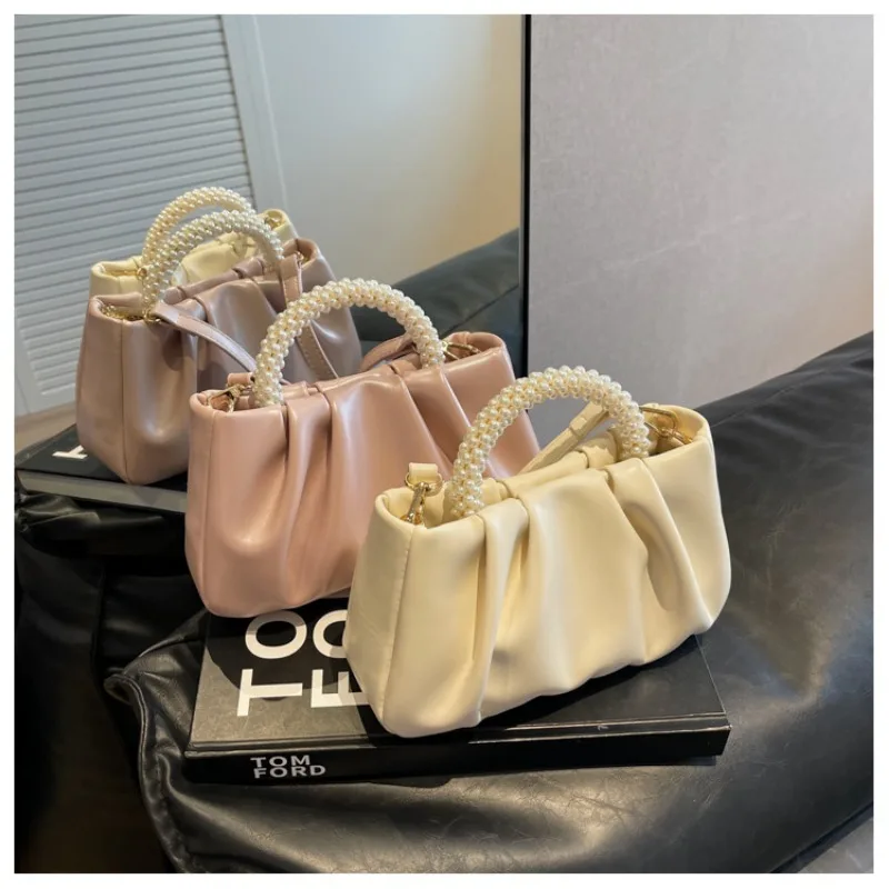 

Miracle Kira 2024 Spring New Trendy and Fashionable Pearl Handheld Folded Cloud Bag Single Shoulder Crossbody Women's Bags Gifts
