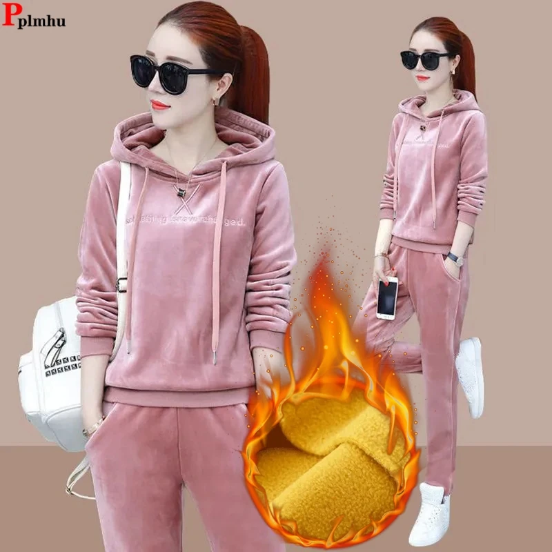 Winter Thick Velvet 2 Pieces Sets Hooded Casual Sweatshirt Outfit High Waist Straight Pants Suits Warm Velveteen Lined Tracksuit 10 pieces stm32h723zgt6 package lqfp144 microcontroller integrated circuit ic original genuine straight shot