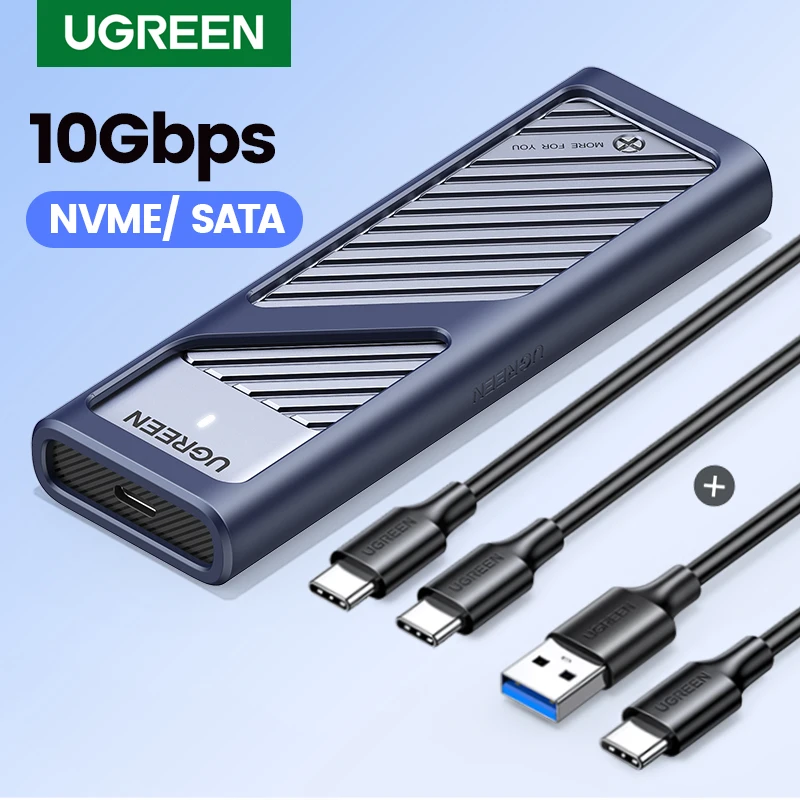 UGREEN-SSD Caixa de gabinete, adaptador M.2 NVMe SATA, USB 3.2 Gen2, USB C, gabinete externo, teclas M e B, 10GBps