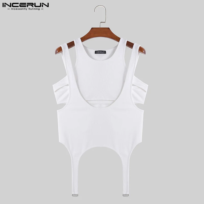 Description Picture 6 of itemINCERUN Tops 2024 Personality Men's Irregular Hem Vests Casual Streetwear Deconstruction Design Solid Sleeveless Tank Tops S-5XL