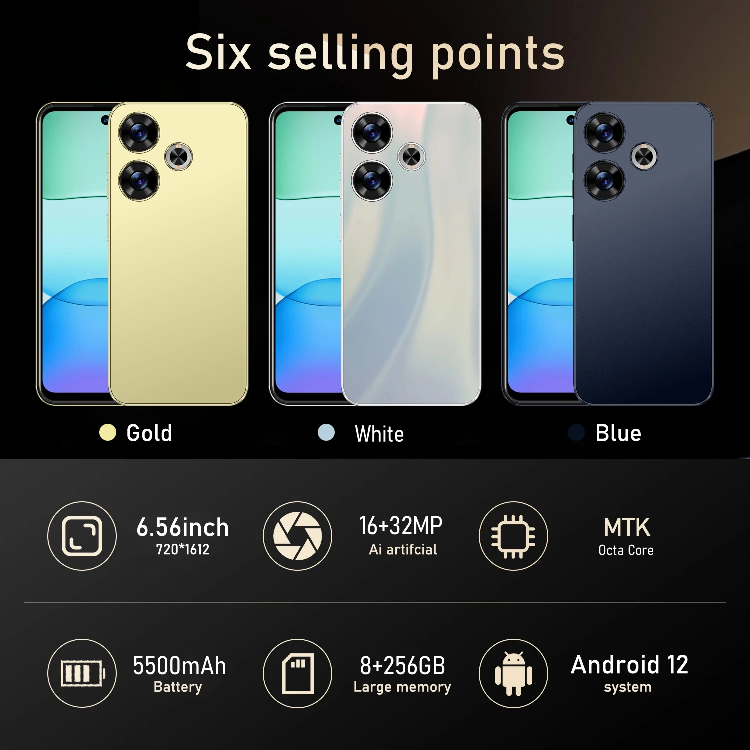 Smartphone X6 Android,6.56 inch,8GB RAM,256GB ROM,16+32MP,Dual SIM,Mobile phone,Google Play,5500mAh,Celulares，cellphone 2