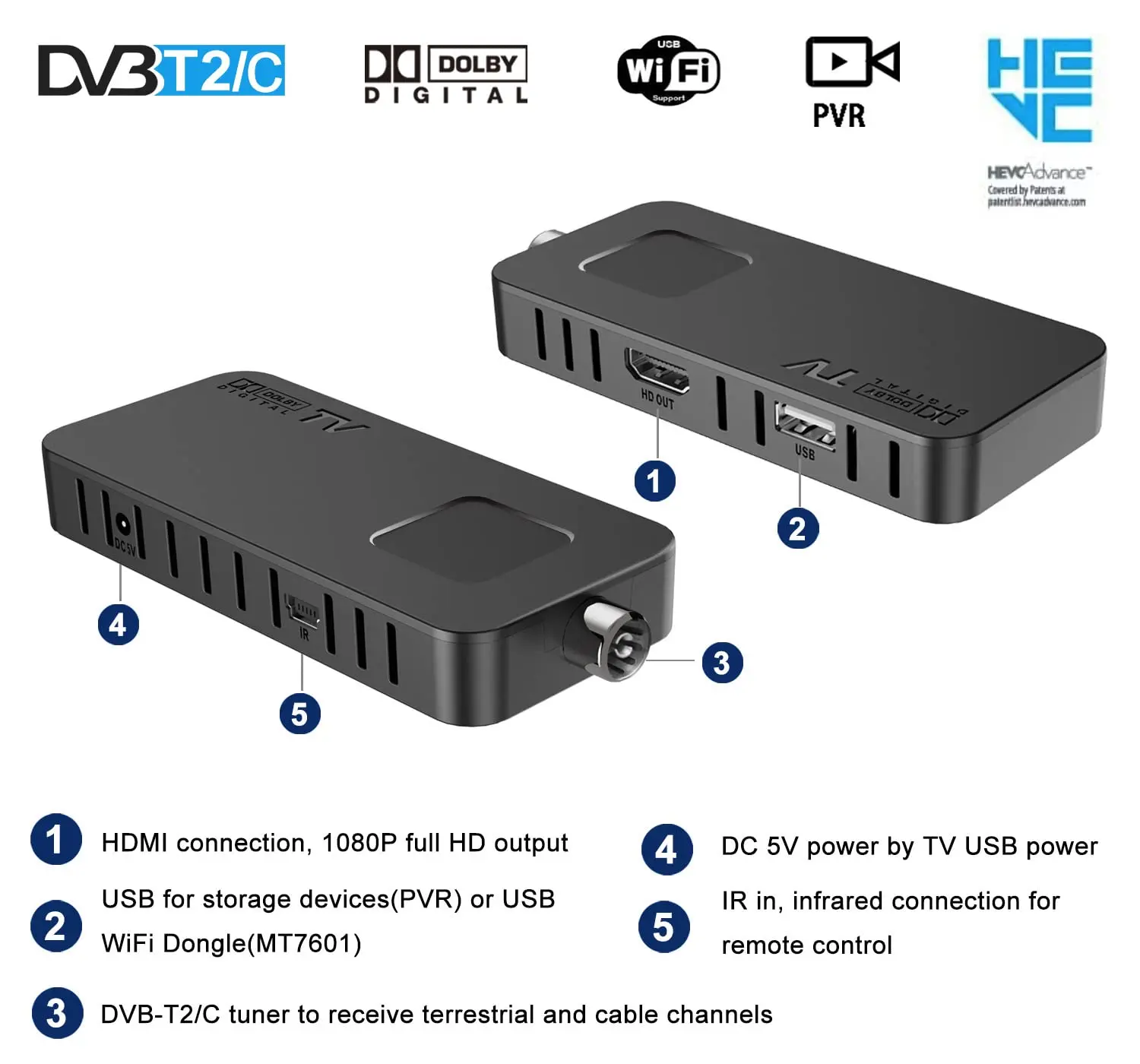 TDT T2 High Definition Tuner Euroconnector Infrared USB Controller HDMI DVB  T2