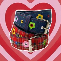 Red Y2k Girl Belt Fashion Personality Blue Plaid Design Pin Buckle Girdle Hip-hop Trend Cloth Waistband for Women