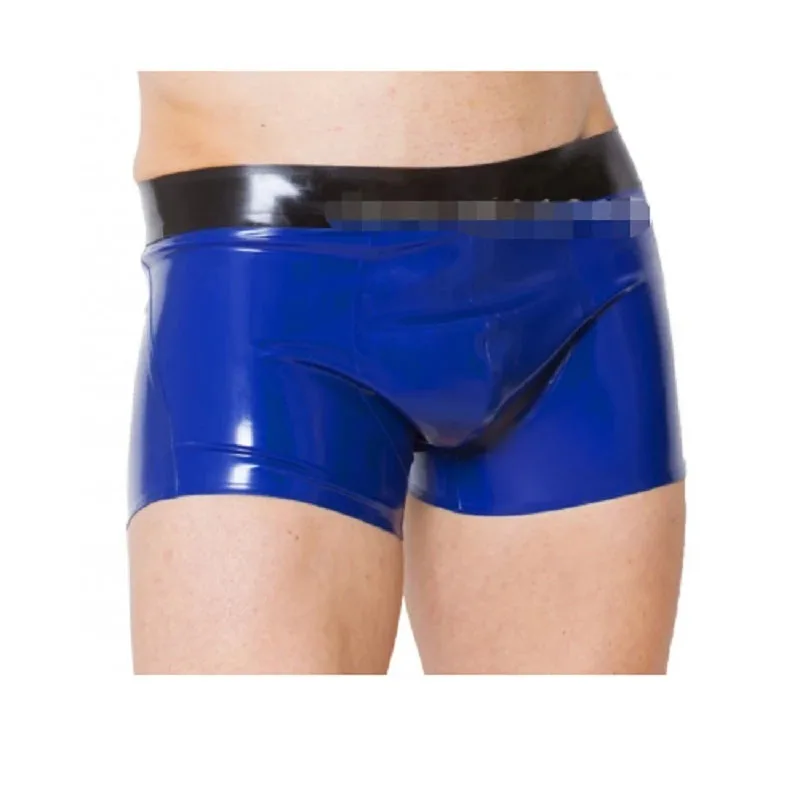 

Latex Shorts Rubber Boxer Panties Underwear Pants Blue with Black Party Club Wear Costume ( No Zip)