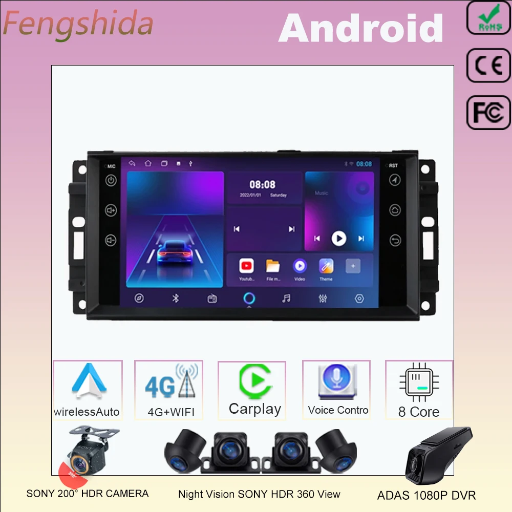 7 ''Autoradio Android Per Dodge Ram Challenger Jeep Wrangler 2005-2011 Lettore Multimedale Navigazione Wireless Carplay No Dvd