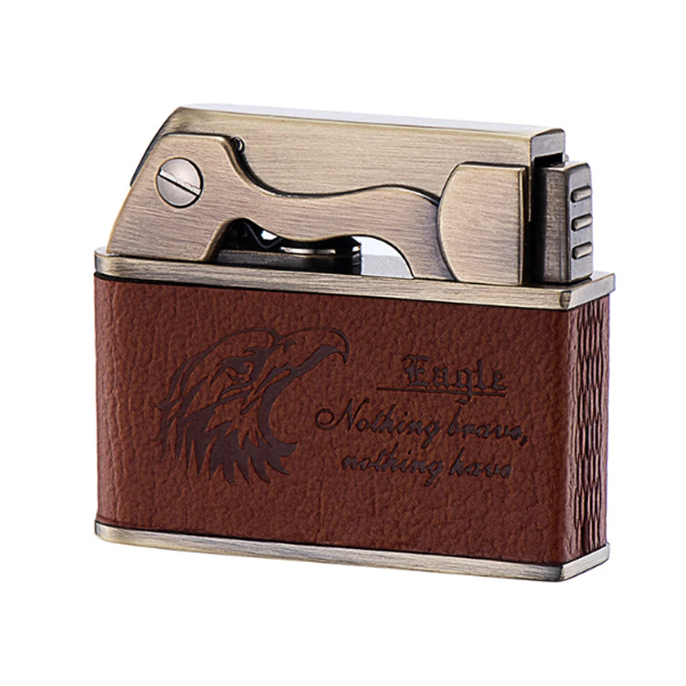 

Creative Metal Windproof Kerosene Lighter Leather Grinding Wheel Flint Tobacco Lighters Men Smoker Gadget