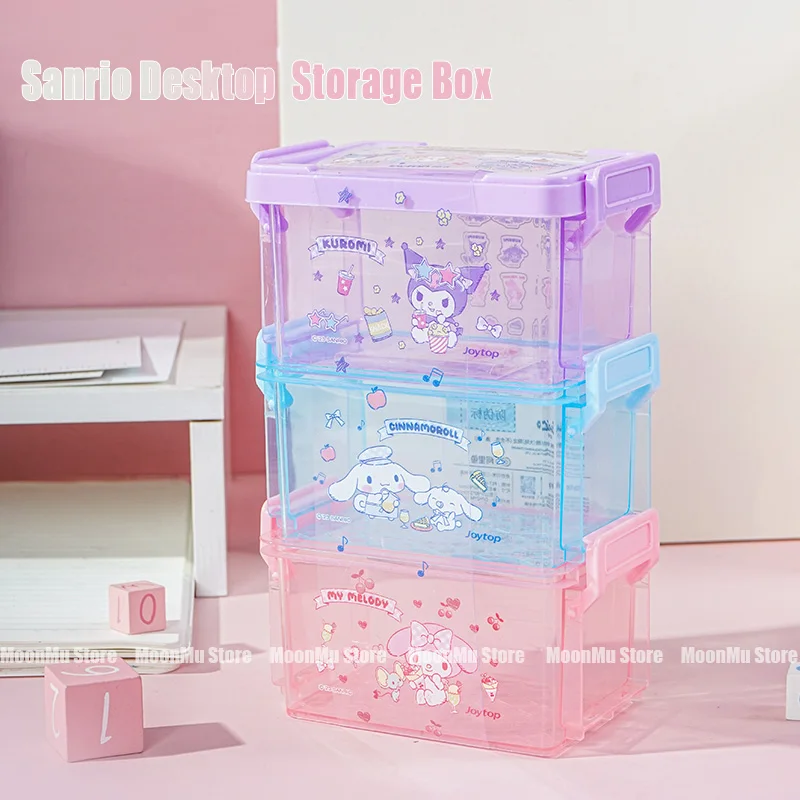 Sanrio Kuromi Desktop Storage Box Cute Cinnamoroll Melody Sticker DIY Sundries Cotton Swabs Organizer Basket Gifts