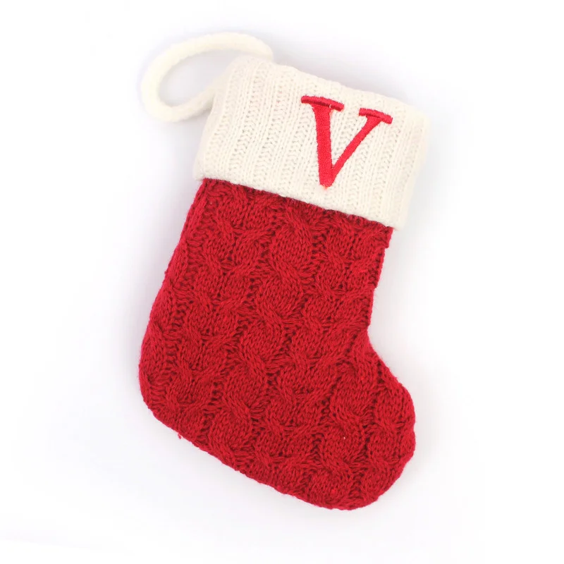 Festive Knitted Christmas Stocking with Snowflake & Letter Design