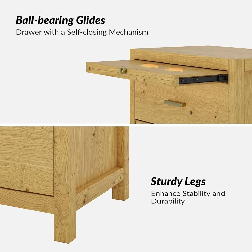 Nightstand with Drawers Set of 2, Wood Nightstand Side Table with Storage and 1 Pull-Out Tray, Farmhouse Nightstands End Table 2