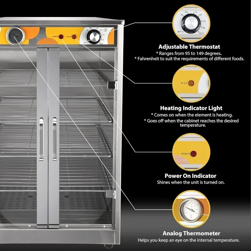 5-Shelf Electric Commercial Hot Box Food Warmer for Pizza/Pretzel, Countertop Heated Holding Cabinet, Warming Oven for Catering