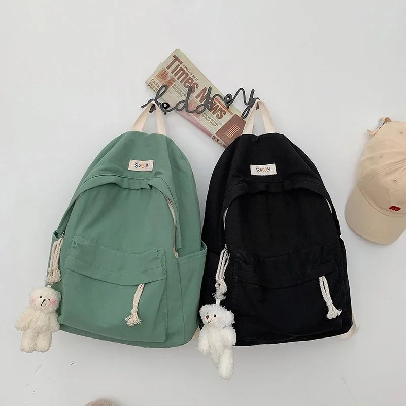 Small Fresh Girl Campus Backpack Simple Casual Canvas Female College Student School Bag Computer Backpack Cute Bags for Girls