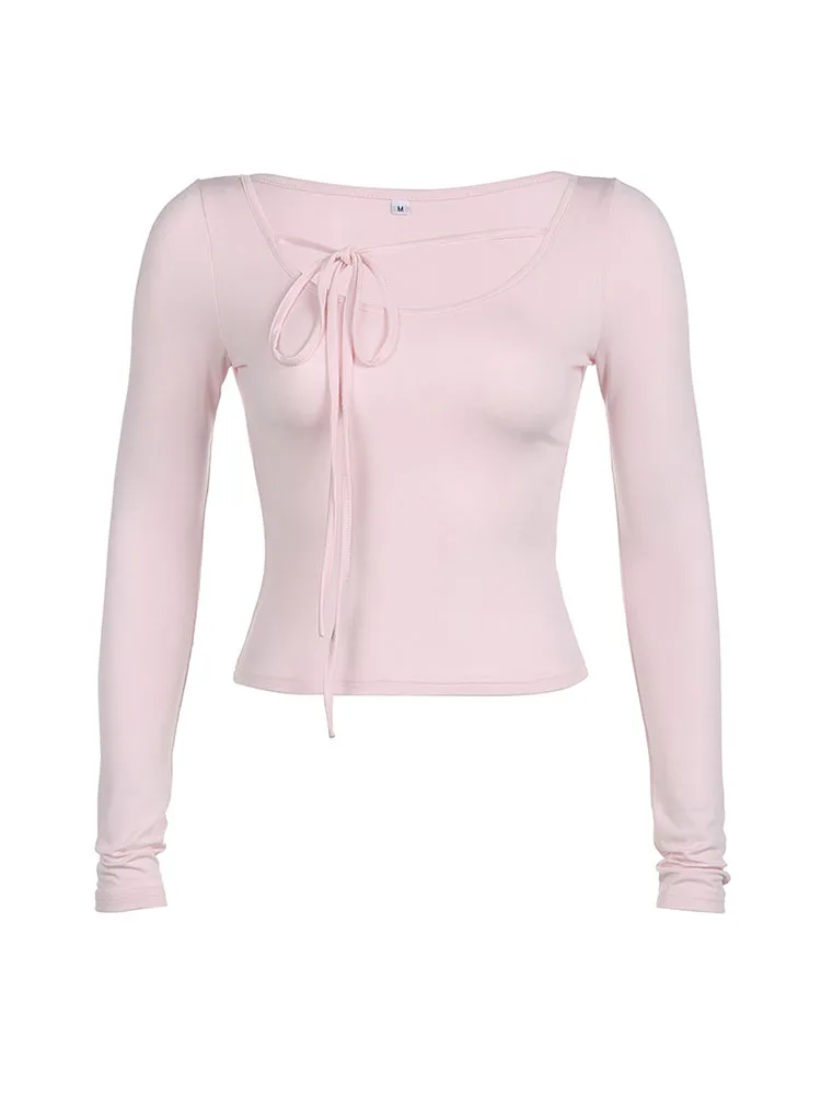 Baby Pink Ruched Long Sleeve Crop Top, Tops