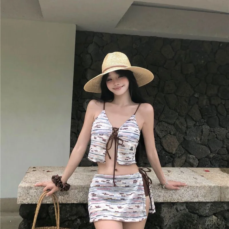 Y2k Women's Dot 3 Piece Bikini Sets 2000s American Vintage Crop Top Swimwear Summer Harajuku Sweet Sexy Beach Bathing Suit Chic 6