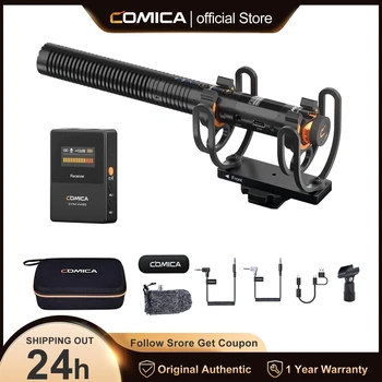 Comica CVM-VM30 2.4G 무선 마이크, Dslr 카메라/스마트폰/PC용 쇼크 마운트가 있는 슈퍼 카디오이드 샷건 마이크, 인터뷰 회의 녹음용 콘덴서 온카메라 마이크