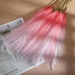 Vibrant Boho Faux Pampas Grass - Set of 10 Elegant Stems for Home and Wedding Decor (Gradient Rose)