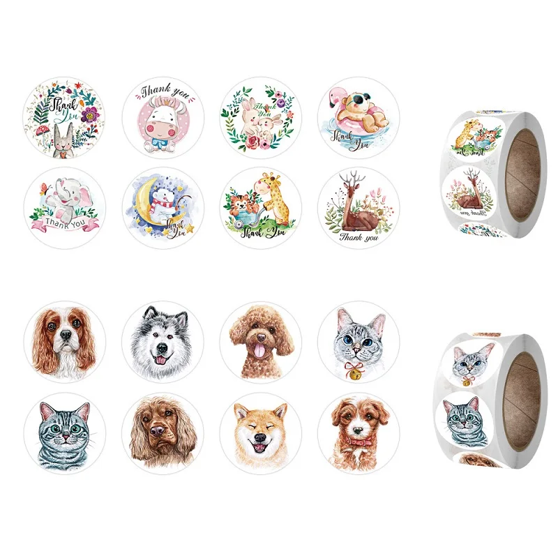 100-500PCS New Animal Stickers Photocard Decor Small Cute Cat Dog Rolling Stickers for Kids Children's Stickers Roll Lables
