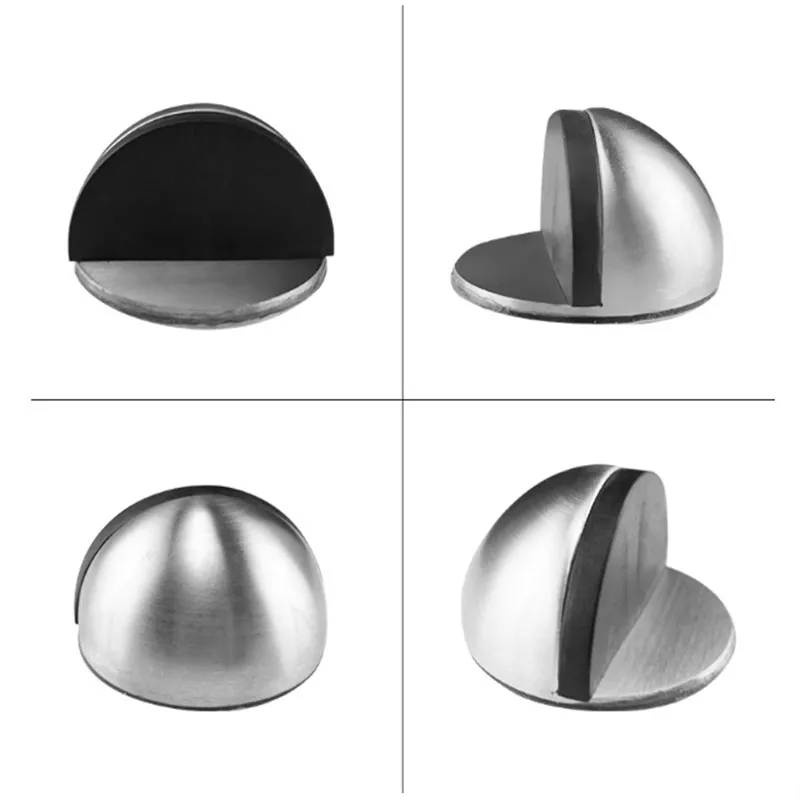 Stainless Steel 304 Half Moon Floor Mounted Nail-free Door Stops anti-collision Hidden non punched stickers oval solid door kit