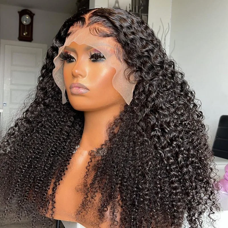

Preplucked Natural Black 26“ Soft 180%Density Long Kinky Curly Lace Front Wig For Women Baby Hair Heat Resistant Glueless Daily