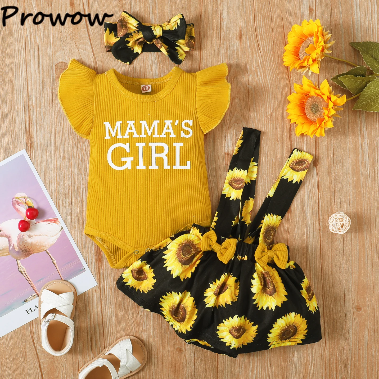 Prowow 0 18M Baby Girl Sunflower Outfits 3pcs Letter Mama's Girl