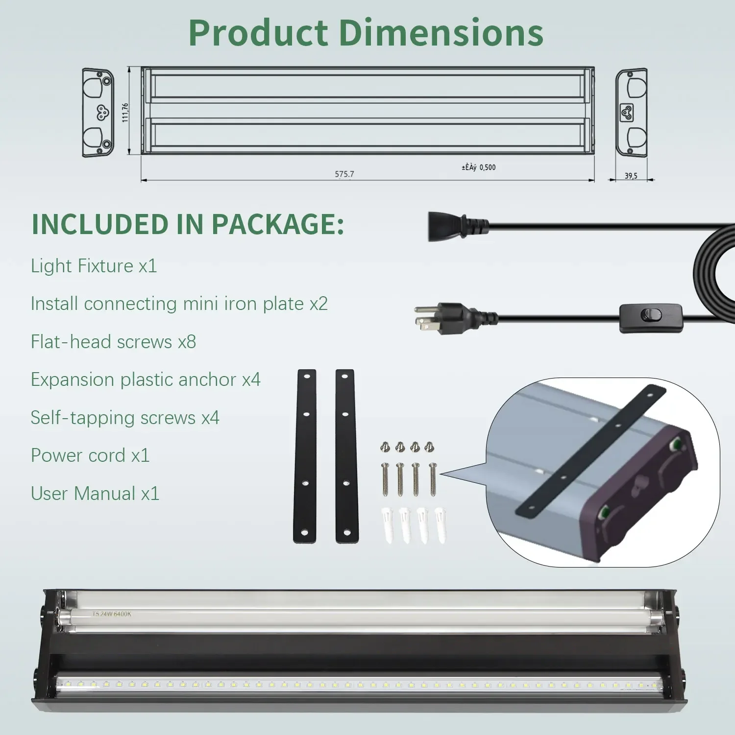 Hydroponics Equipment 2 Bulbs Grow Tube LED Light And T5 High Output Fluorescent Plant Lamp Fixtures