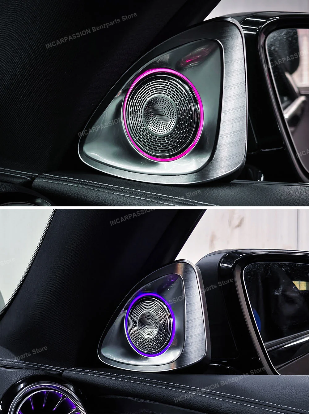 LED 에어 벤트 앰비언트 라이트 커버, 메르세데스 E 쿠페 C238 2017-2023, 64 색, 4D 회전 트위터 스피커