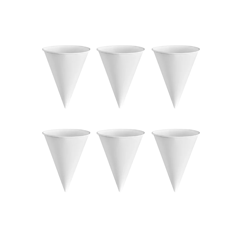 

250Pcs Cone Water Cups Disposable Wax Leakproof White Rolled Rim Paper Snow Cone Drink Cups Office Water Coolers Ice Cream