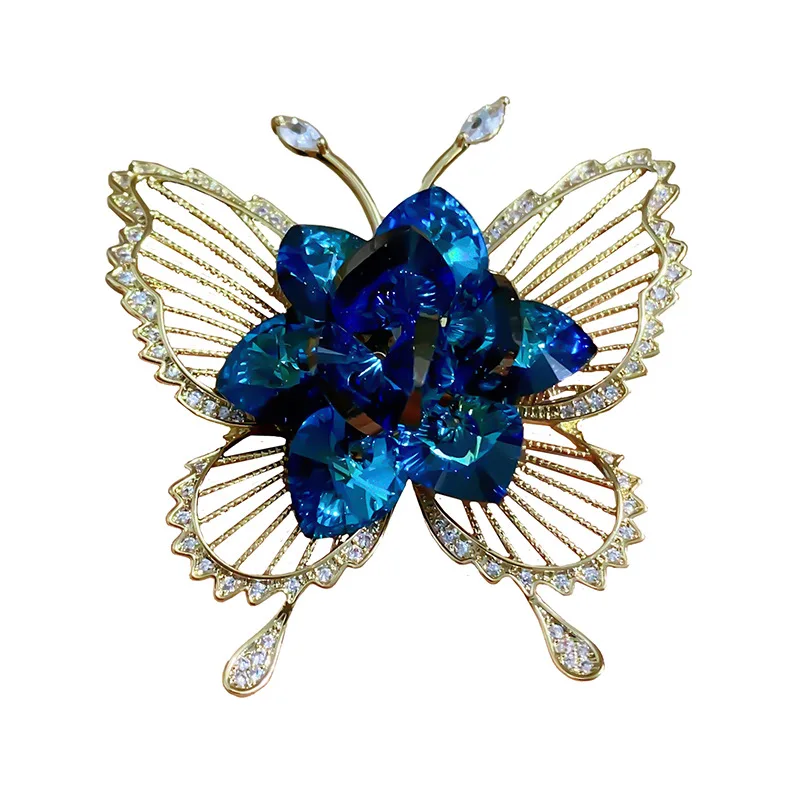Shinning Crystal Flower Butterfly Brooches Pins New Arrival Fashion Statement Beautiful Floral Corsage Jewelry