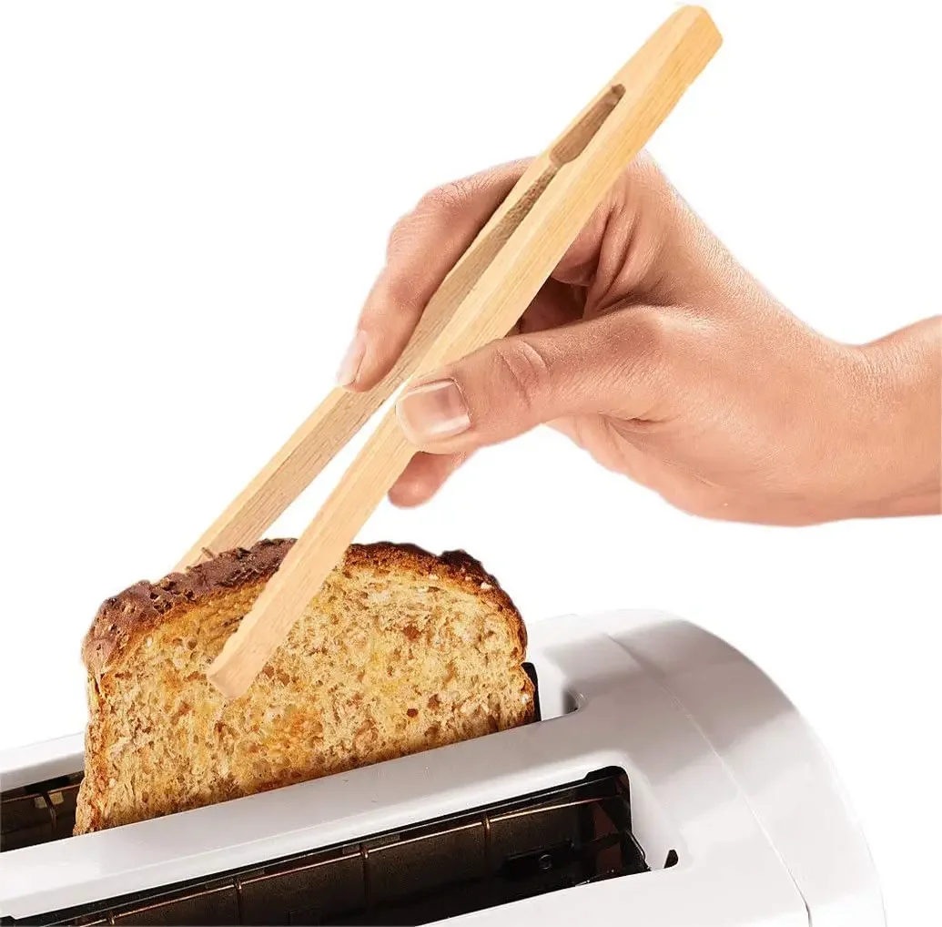 2Pcs Bamboo Tongs Wooden Food Toaster Tongs Tea Clip Natural Tweezers for Toast Pickles Tea Cooking Kitchen