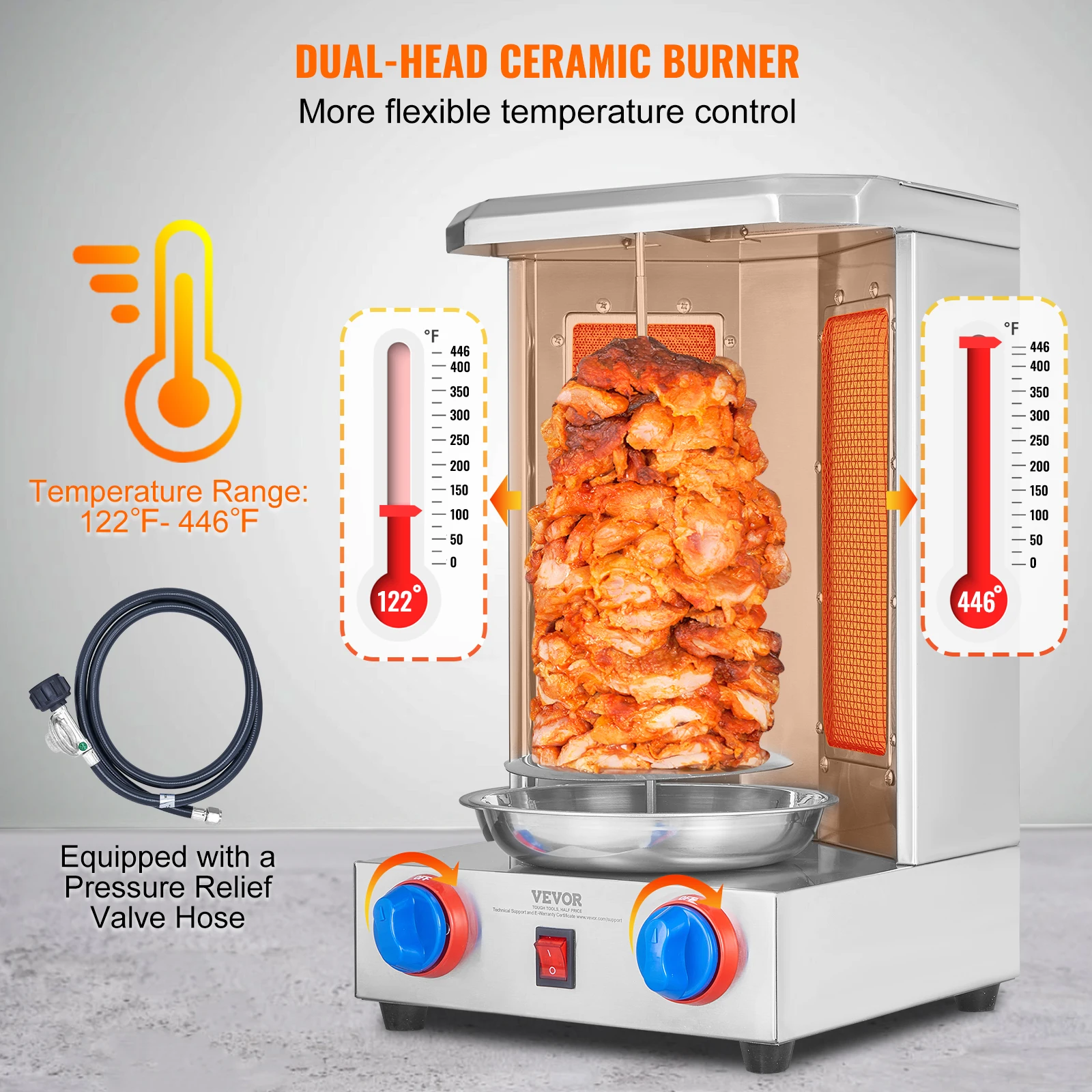 VEVOR Shawarma Grill Machine13 lbs Chicken Shawarma Cooker Gas Vertical Broiler Gyro Rotisserie Oven Doner Kebab for Home 3