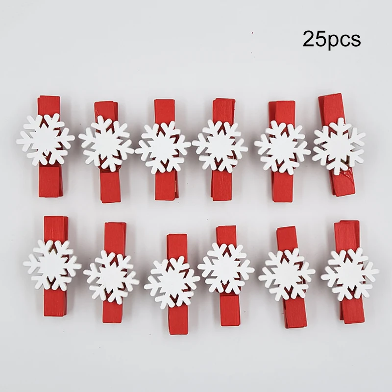 

25pcs Wooden Christmas Tree Snowflake Elk Stationery Paper Clamps For Photo File Memo Multiple Styles Office Organizer
