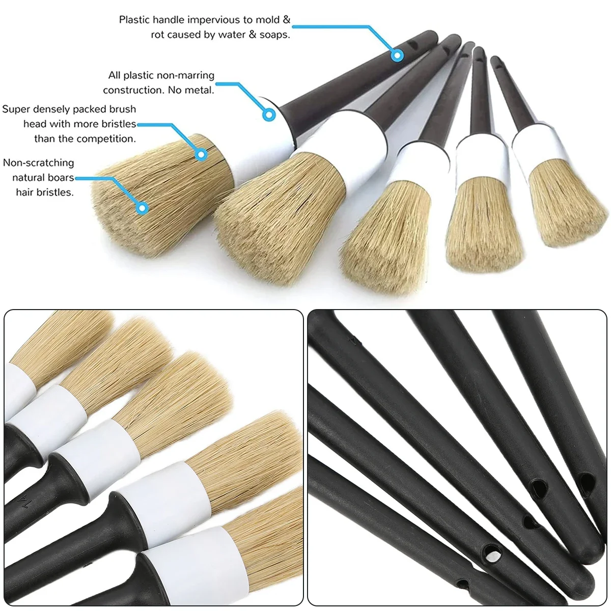 5Pcs Car Detailing Brushes Not Scratching Car Premium Dense Detail Brush for Washing Emblems Wheels Interior Auto Accessories 4