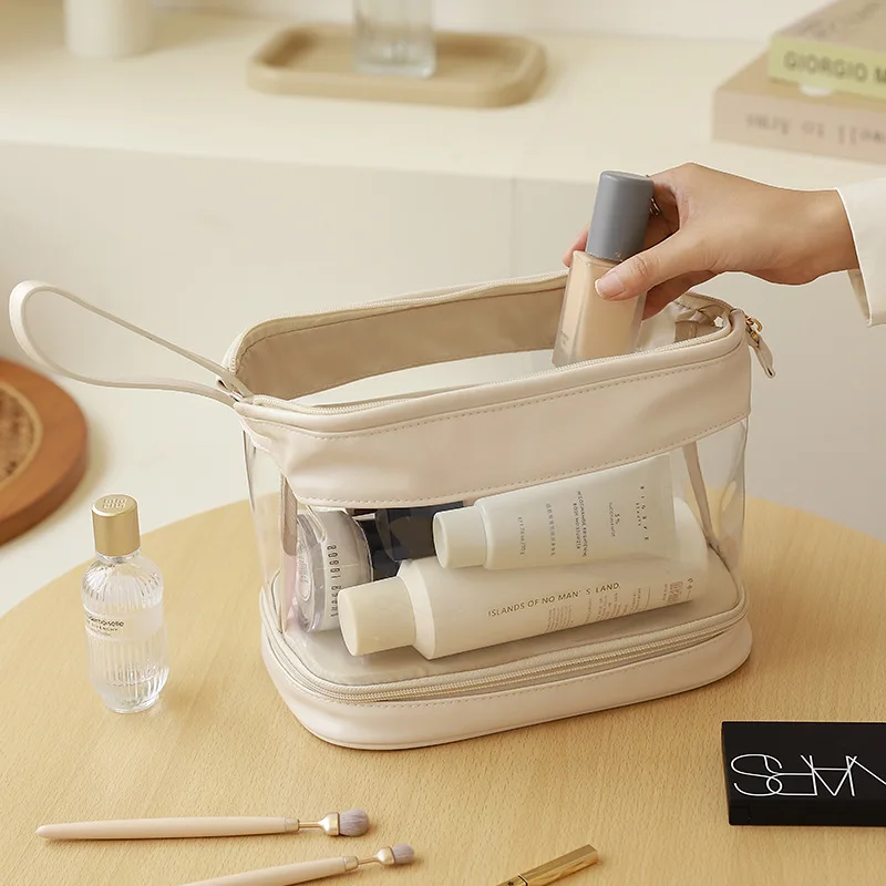 

Double Layer Comestic Bag for Women Toiletry Clear Makeup Organizer Feamle Large Capacity PU Brush Storage Travel Essential