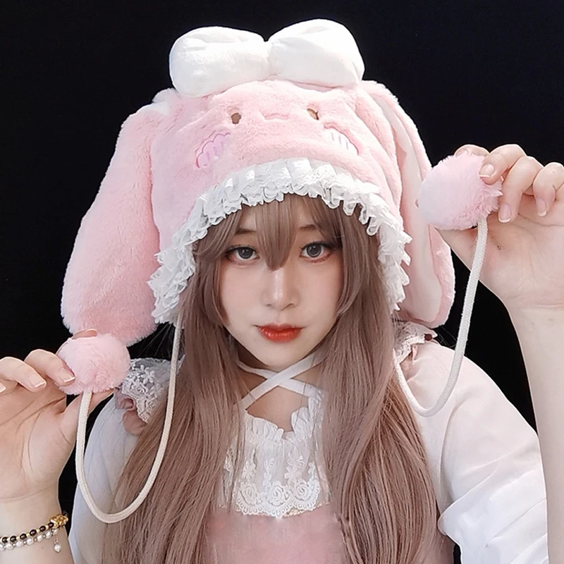 

Plush Rabbit Ear Cap Cosplay Anime Furry JK Lolita Girls Kawaii Embroidery Hat Headwear Party Costume Props Gift