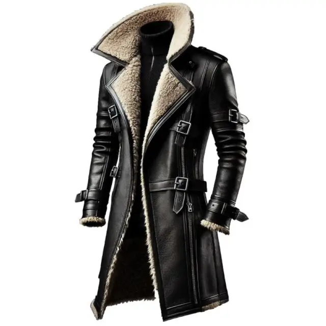 2025 New Men's Training Warm PU Leather Long Coat, Winter Windproof Stand Collar Zip Up Jacket, Male Fitness Running Gym Workout 1