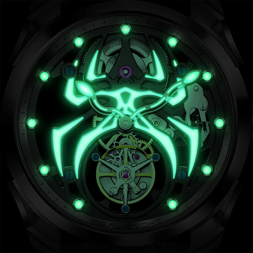 IDEAL KNIGHT 6802 Real Tourbillon Watch for Men Luminous Spider Hollow Flywheel High-end Luxury Brand Mechanical Wristwatch Man