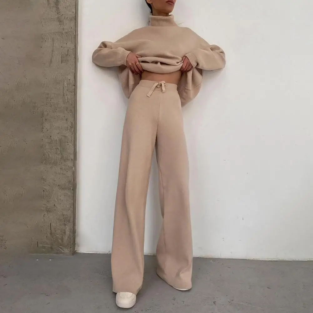 

2 Pcs/Set Chic Loose Thick Wide Leg Lady Winter Outfit Set for Sports Lady Winter Outfit Set Winter Sweatshirt Pants Set