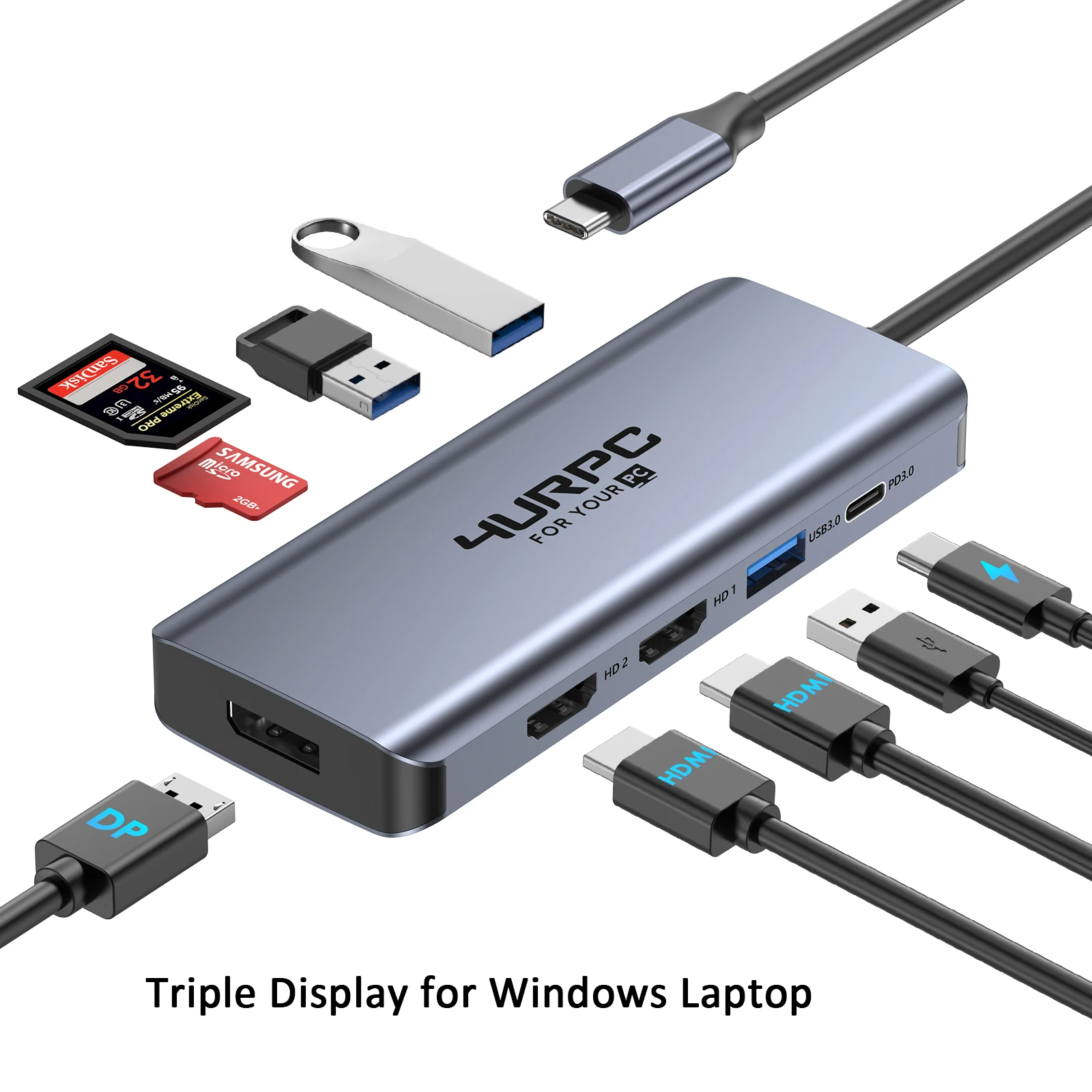 Supporto Per Docking Station Per Laptop 4Urpc Estendi 3 Monitor Adattatore Multiporta Hub Usb C Per Finestre Dell/Hp/Lenovo/Surface