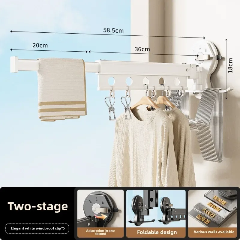 Non Perforated Folding Clothes Drying Rack, Dual Use Telescopic
