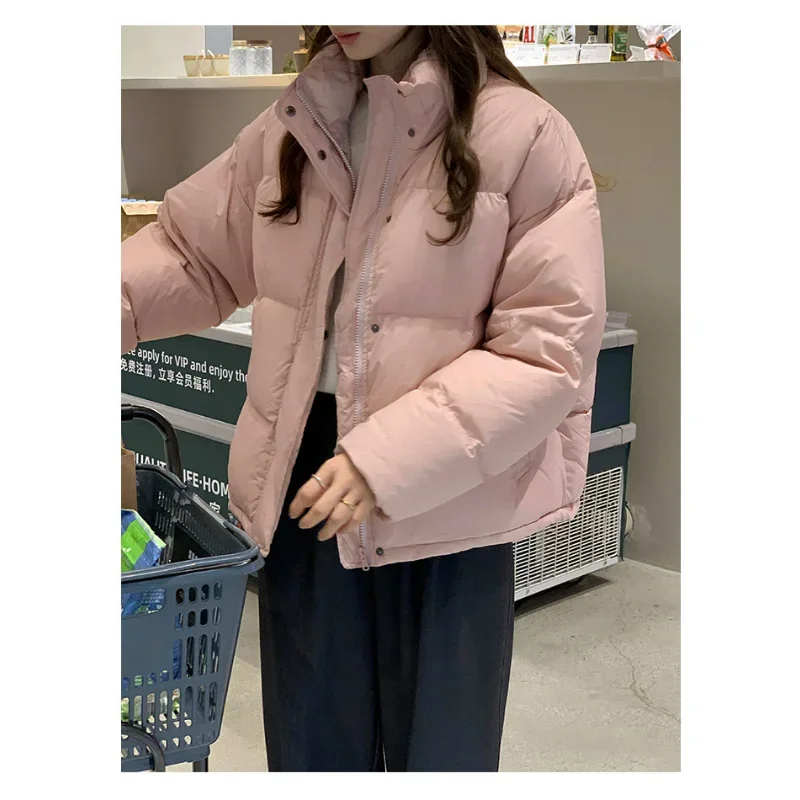 Short Down Coat Women Stand Collar Jackets 90% White Duck Thick Winter Loose Coats Khaki Apricot Overcoats Warm Clothes Ladies