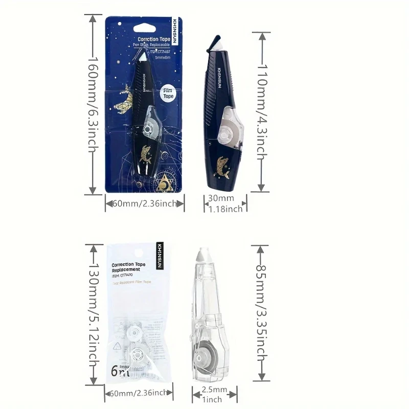 Correction Tape KHINSUN School With Refill Pen Style White Out Corrector Easy Replaceable