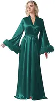 Long Feather Sleeve Bathrobe Sexy Ice Silk Kimono Wedding Bride Dress Women Loose Sleepwear Loungewear Casual Nightgown - Image 2