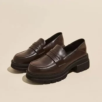 Spring Summer Casual College Style PU Pumps Women Japan School Uniform Shoes Loafers Solid Color Black Brown Soft Breathable 1