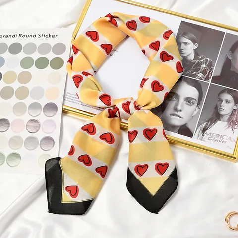 70x70cm Women Multifunction Polyester Silk Scarf Elegant Stripes Printed Casual Satin Small Square Wraps Scarves Shawl Girls
