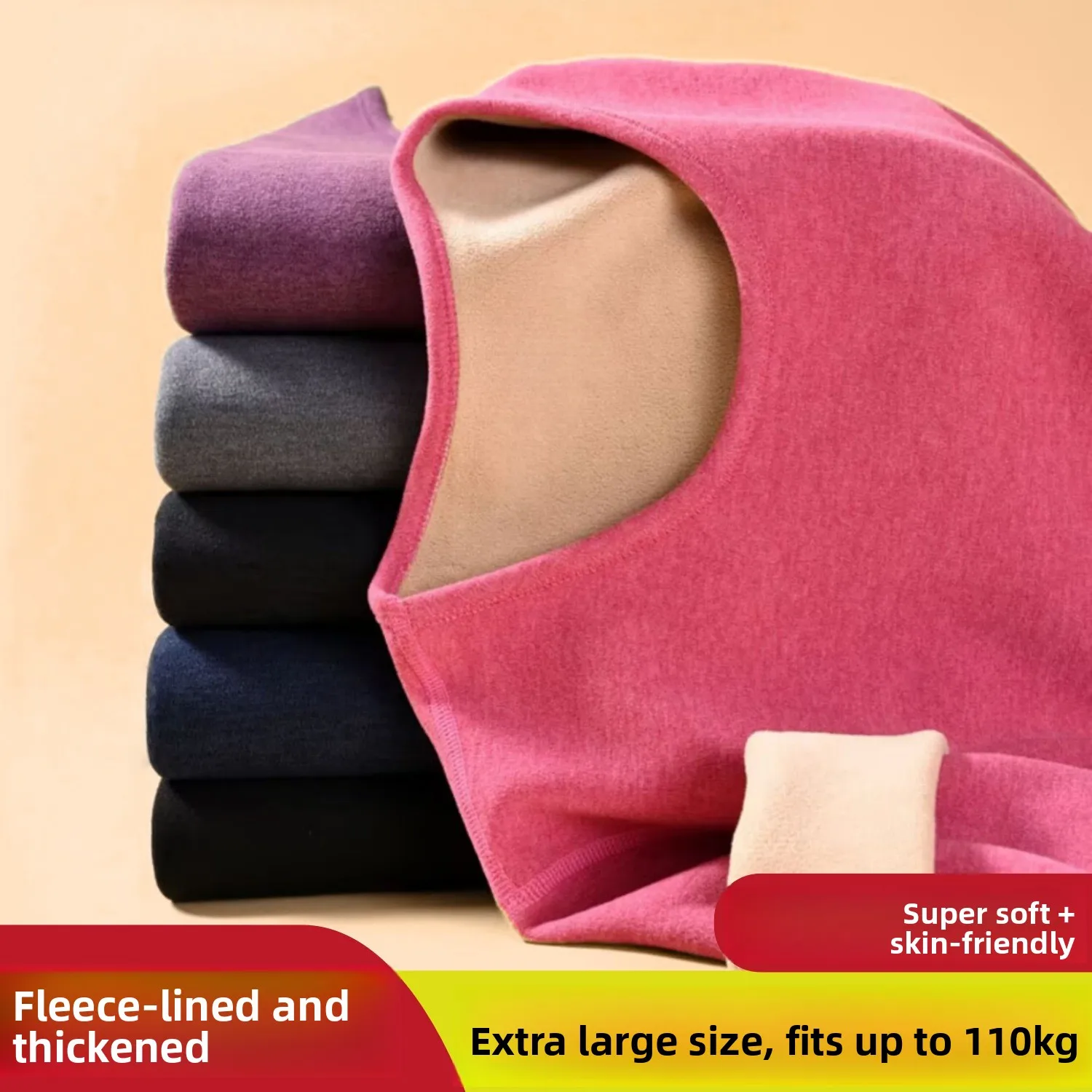 Plus Size Women's Thermal Underwear Set Fleece Lined Thickened One-Piece Lamb Velvet Anti-Cold Winter Clothes Long Sleeve