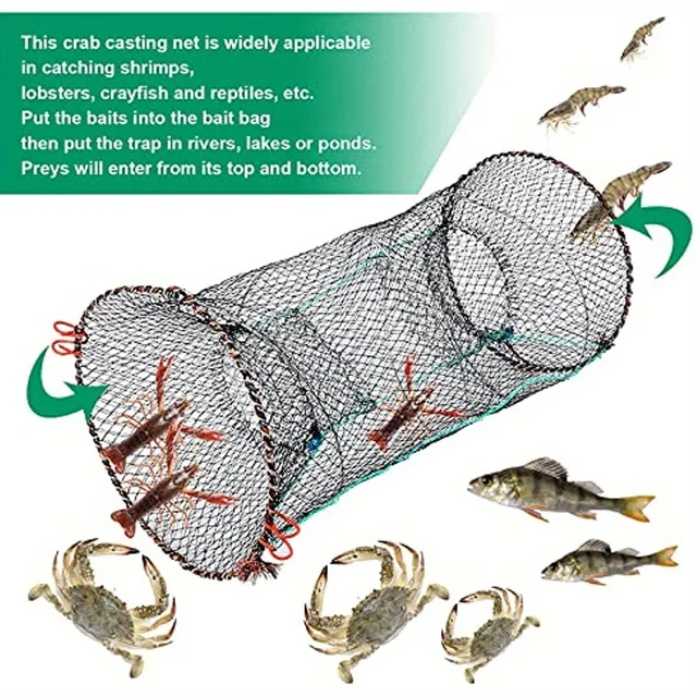 1Pcs Folding Round Nylon Mesh Metal Frame Collapsible Crayfish Crab Fish Trap Net Shrimp Lobster Cage Fishing Tackle Accessory 6