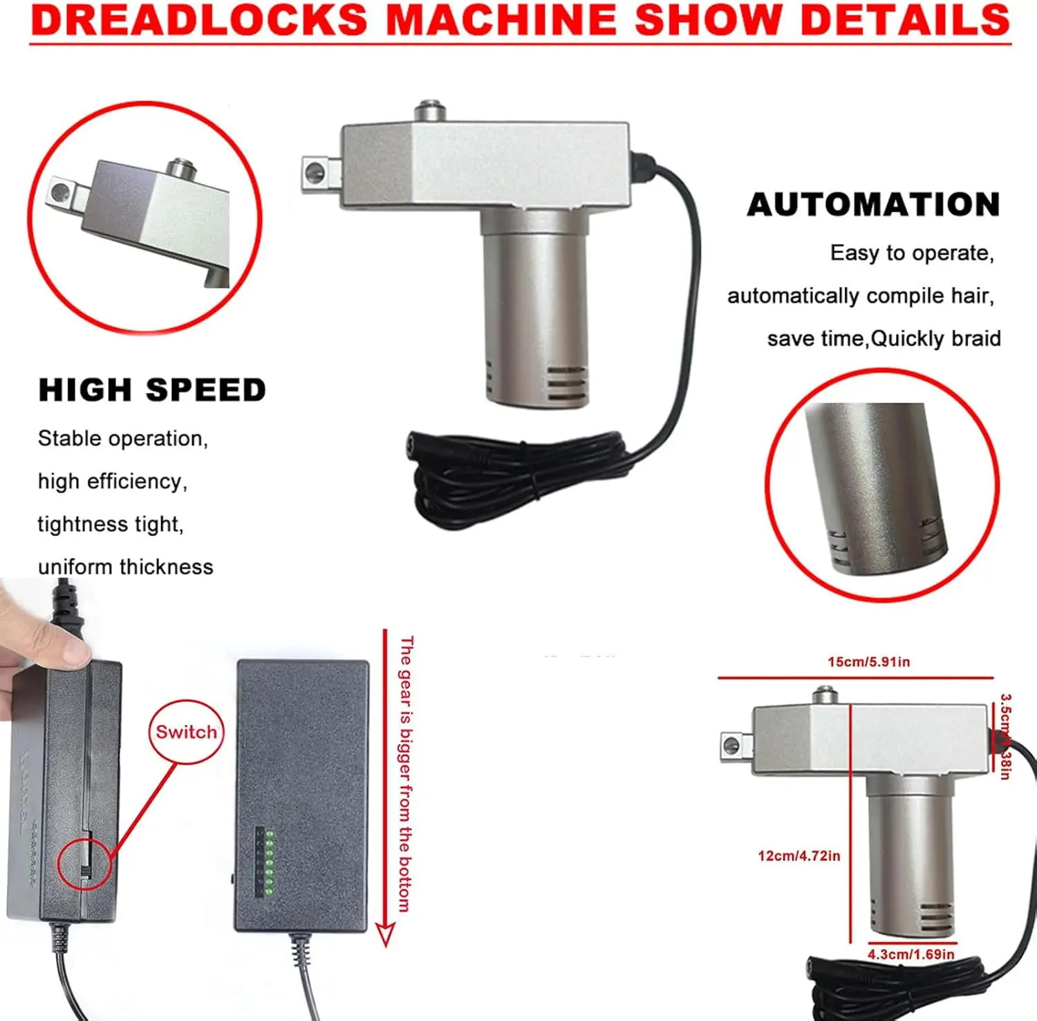 Dreadlocks Machine, Automatic Dreadlock Maker Machine for Locs Instant Loc Machine for Dreadlock Electric Suitable for Long Hair 5