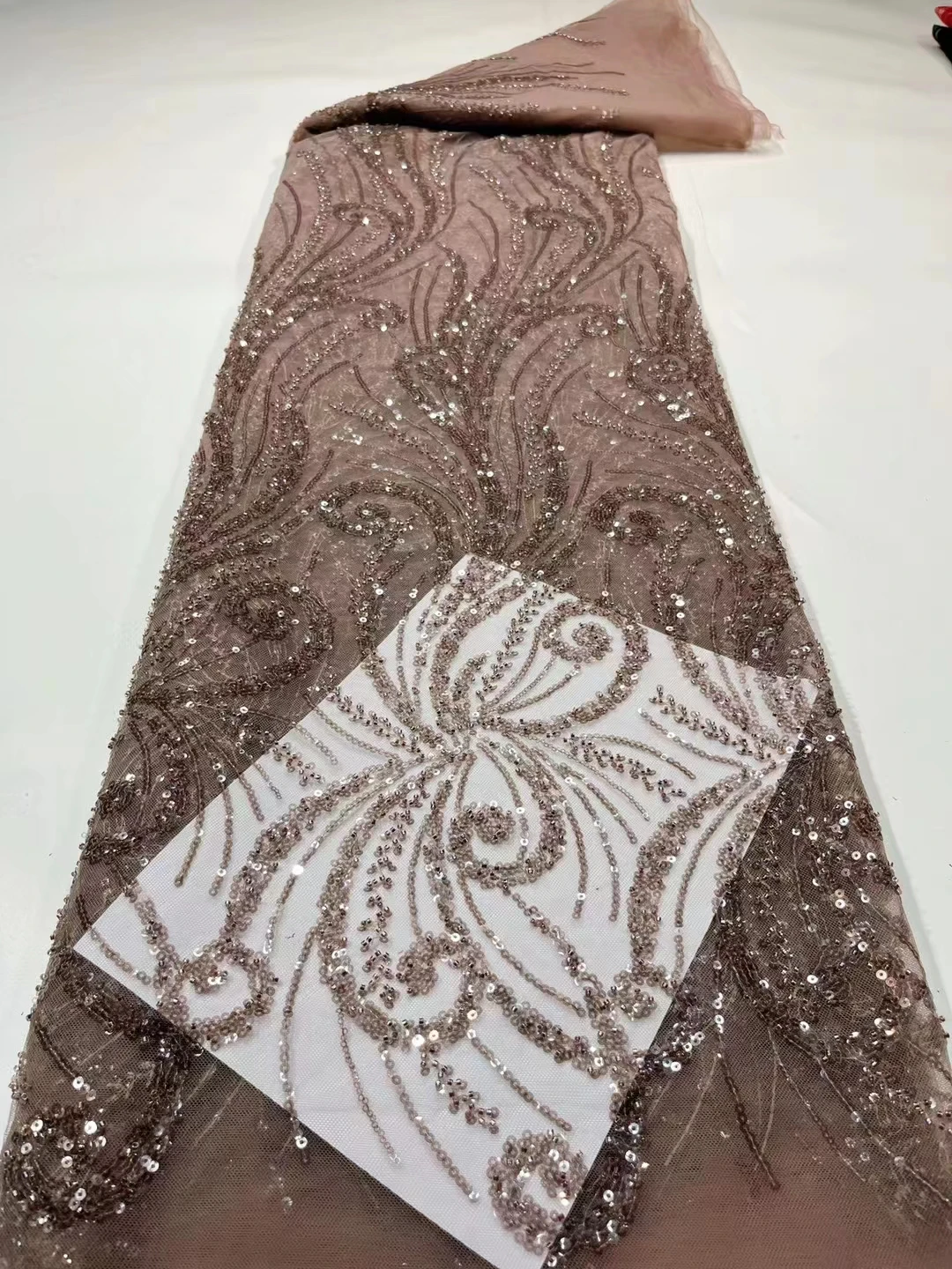 

African Lace Fabric 2024Sequins Beaded Embroidery Groom Nigerian Bridal High Quality French Tulle Lace Fabric For Wedding AQ1-12
