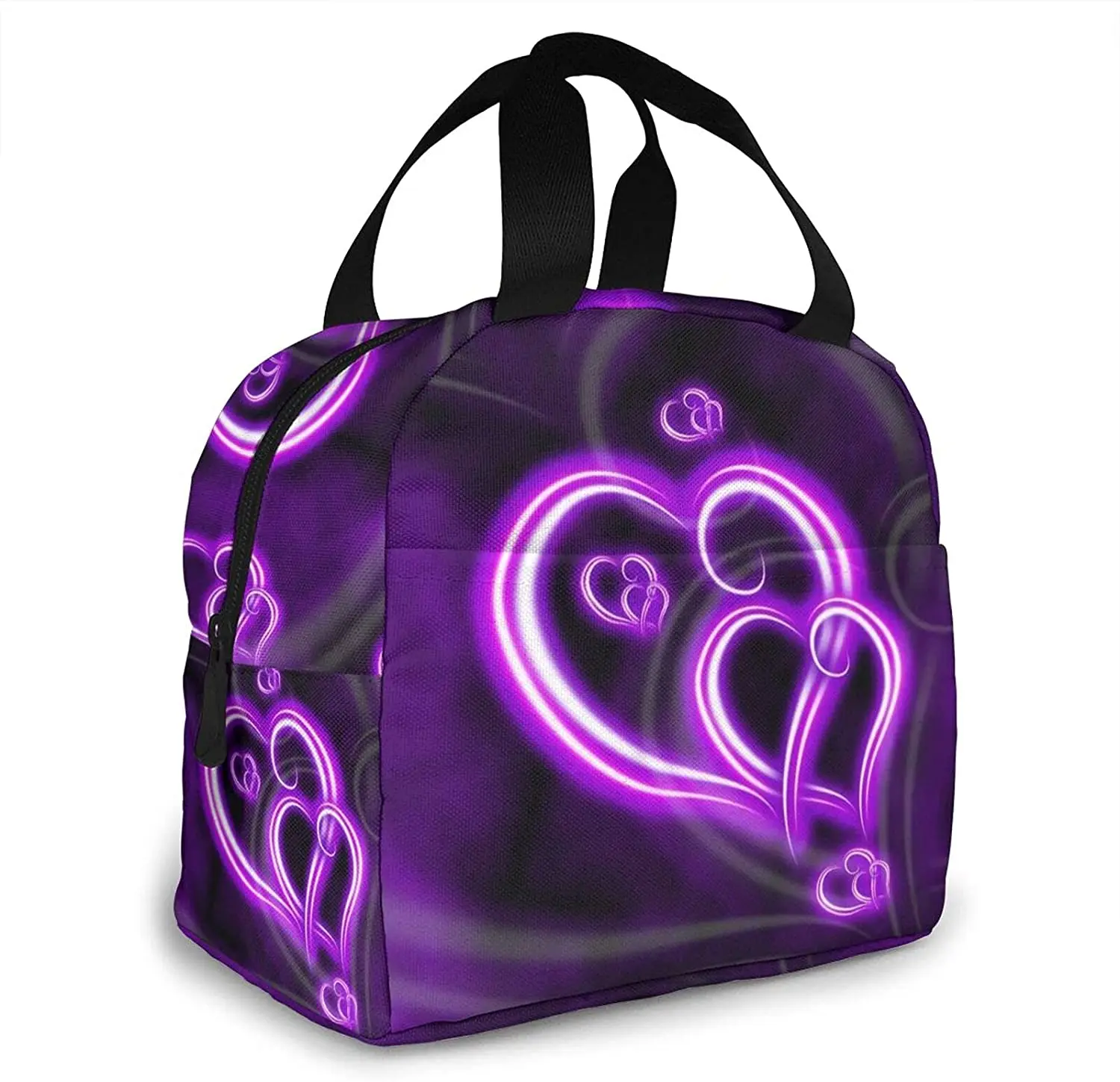Purple Love Heart Lunch Box Bag for Women Girls Insulated Small Lunch Bag Adult Cooler Bento Backpack Reusable Tote Lunch Box