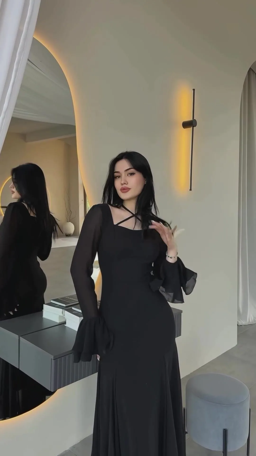 Fashion Autumn Ruffled Long Dress Women Bandage Slim High Waist Elegant Patchwork Party Dress Women's Chiffon Maxi Dress